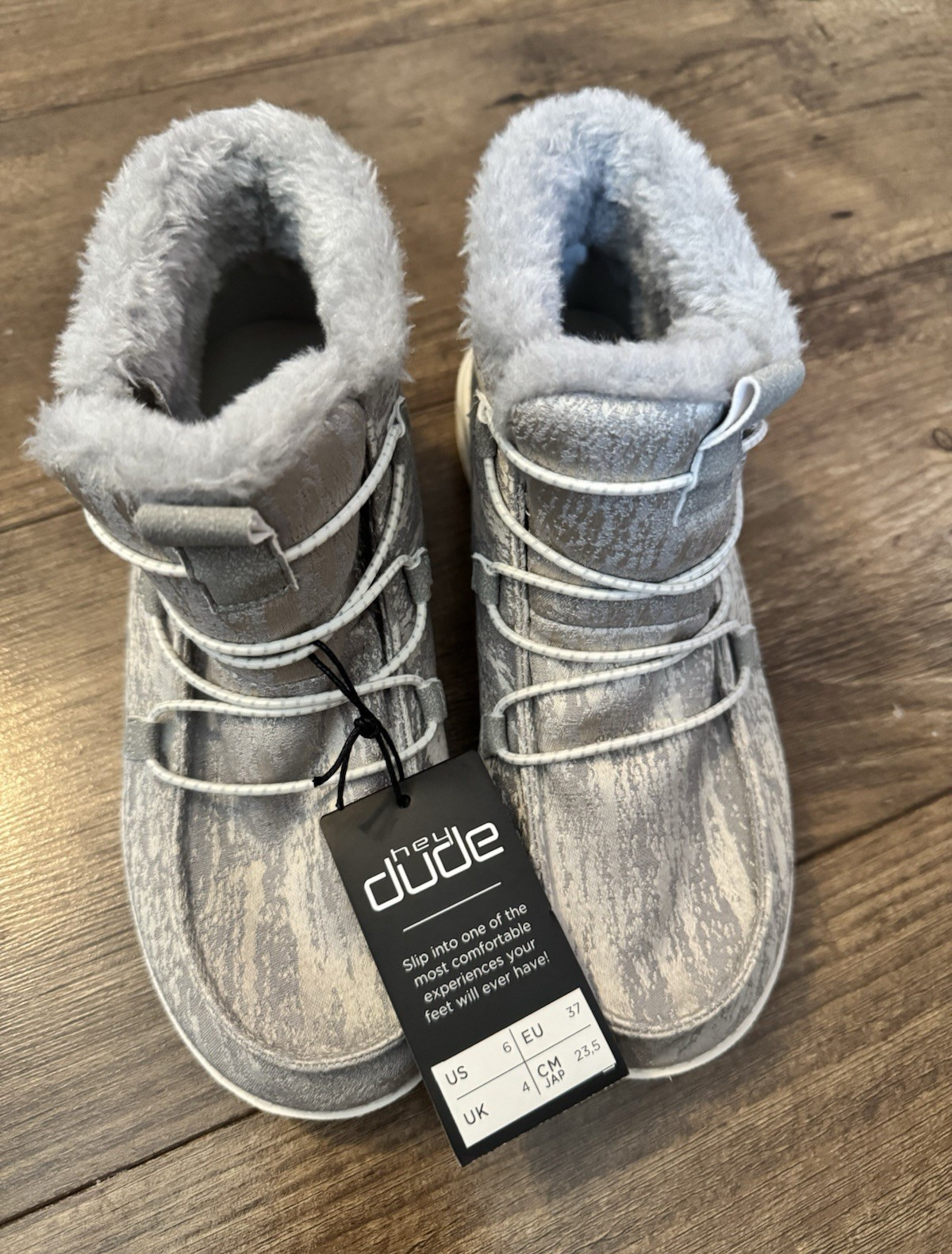 Hey Dude Women’s Gray Faux Fur Lined Lace-Up Ankle Bootie US 6 EU 37