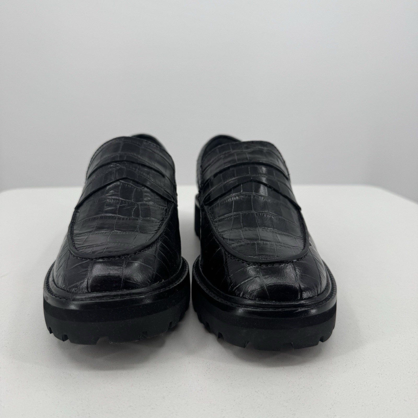 Everlane The Lug Loafer in Black Crocodile Leather size 8 Women’s Chunky Heel