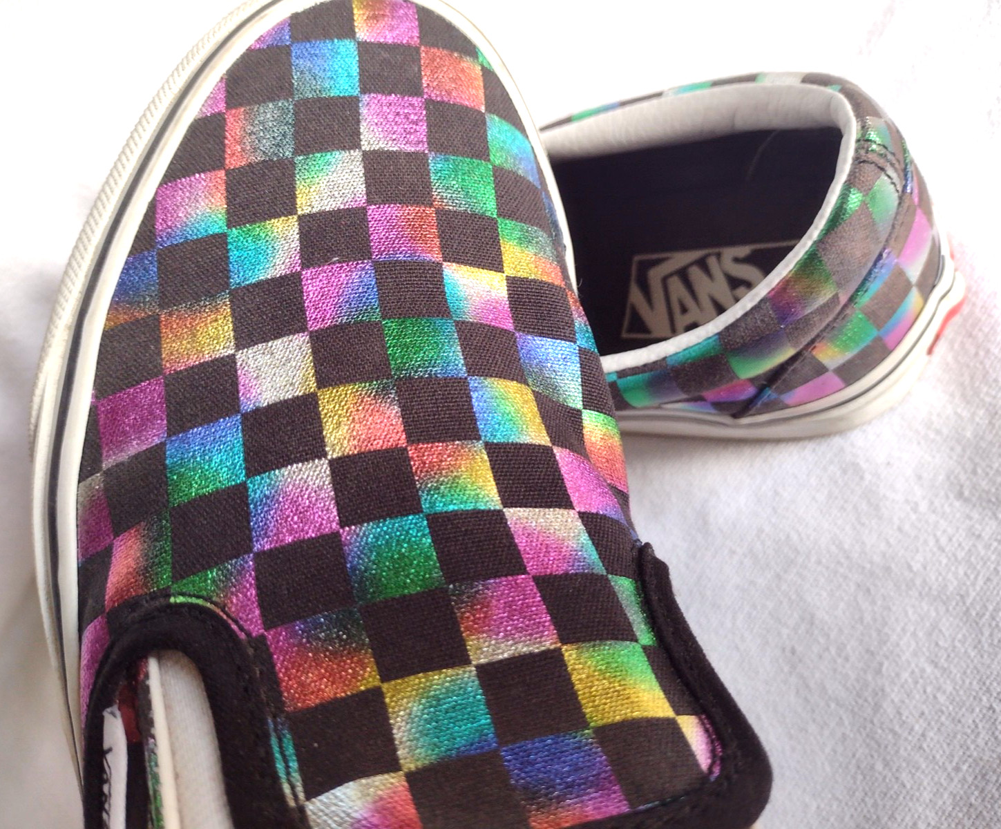 VANS OFF THE WALL UNISEX Slip-On ASHER IRIDESCENT CHECKERBOARD Women 8.5 Men 7