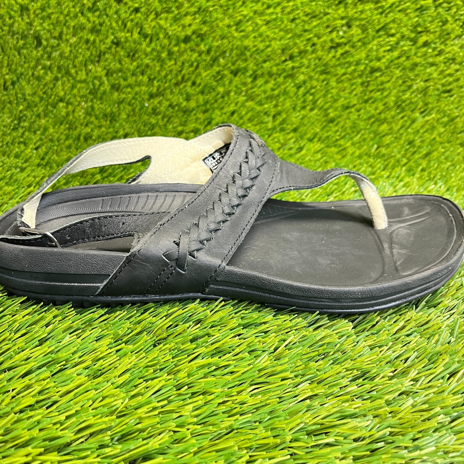 Kuru Letti Womens Size 9 Jet Black Beach Classic Outdoor Leather Thong Sandals