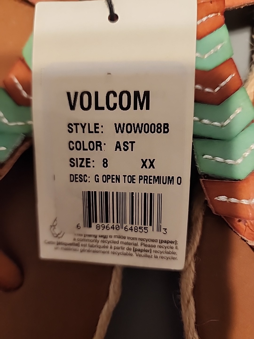 volcom sandals womens 8 new