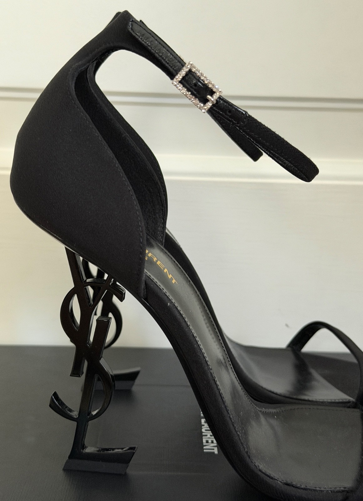 NIB Saint Laurent Opyum YSL Logo Crystal Silk Strappy Sandals Pumps 42 12 $2450