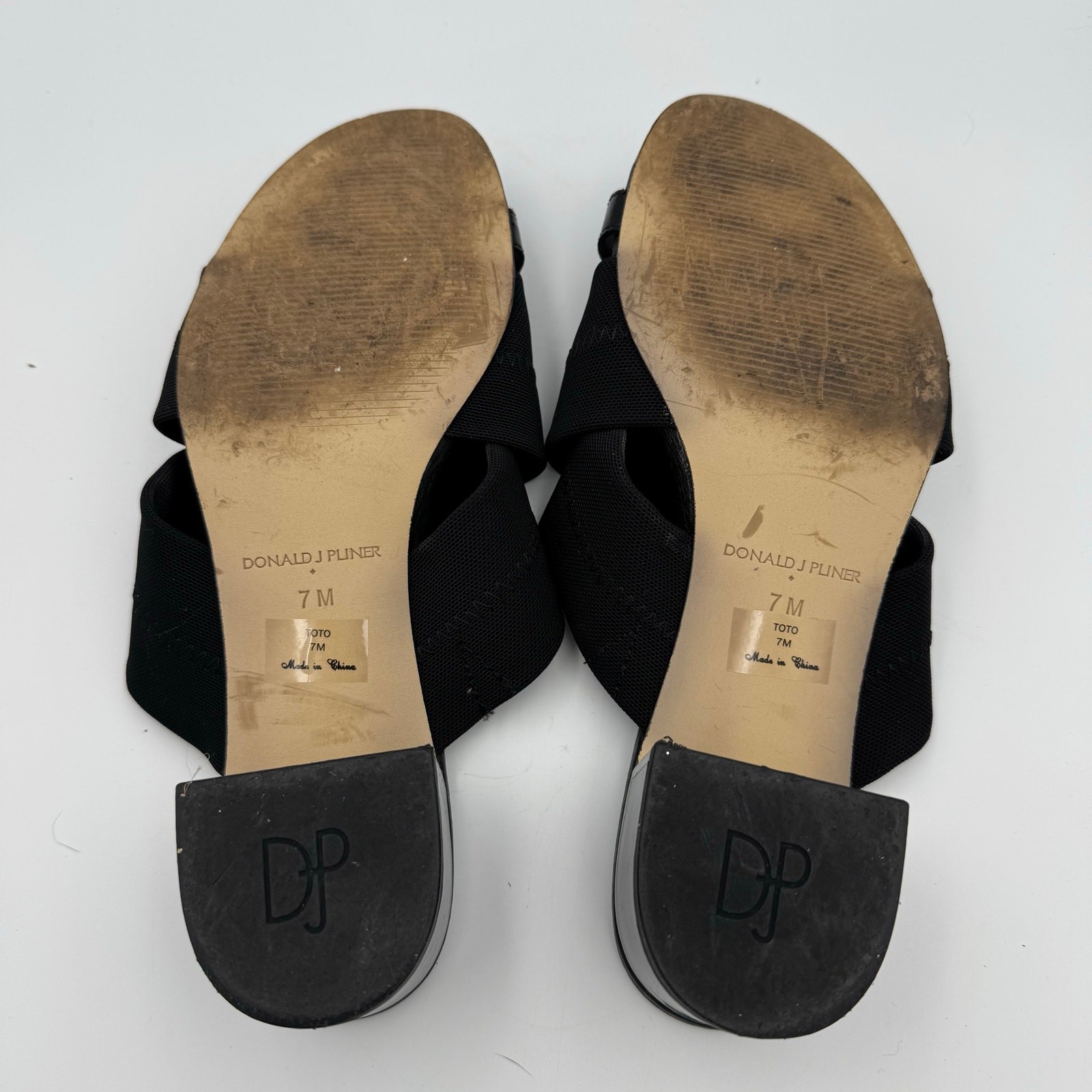 Donald J Pliner Toto Black Stretch Toe Ring Slide Sandals Block Heel Women’s 7M