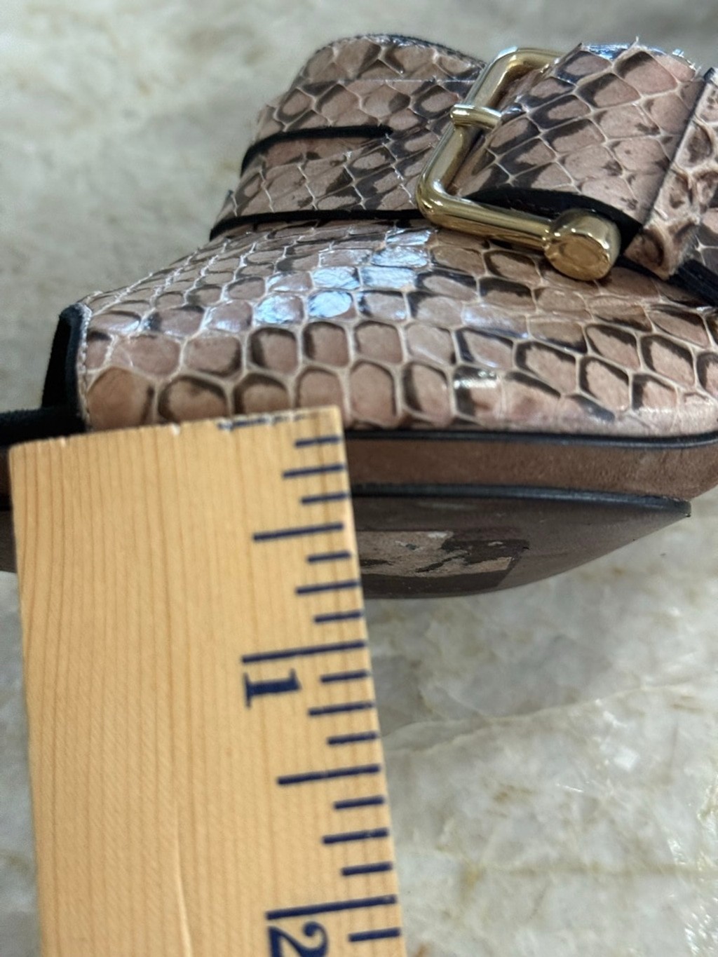 Derek Lam Beige peach Python Print Heels Size 9, buckle, Penny loafer toe strap