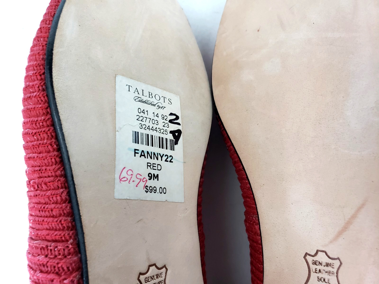 Talbots Fanny 22 Womens Ballet Flats Red Textile Leather Trim Size 9M
