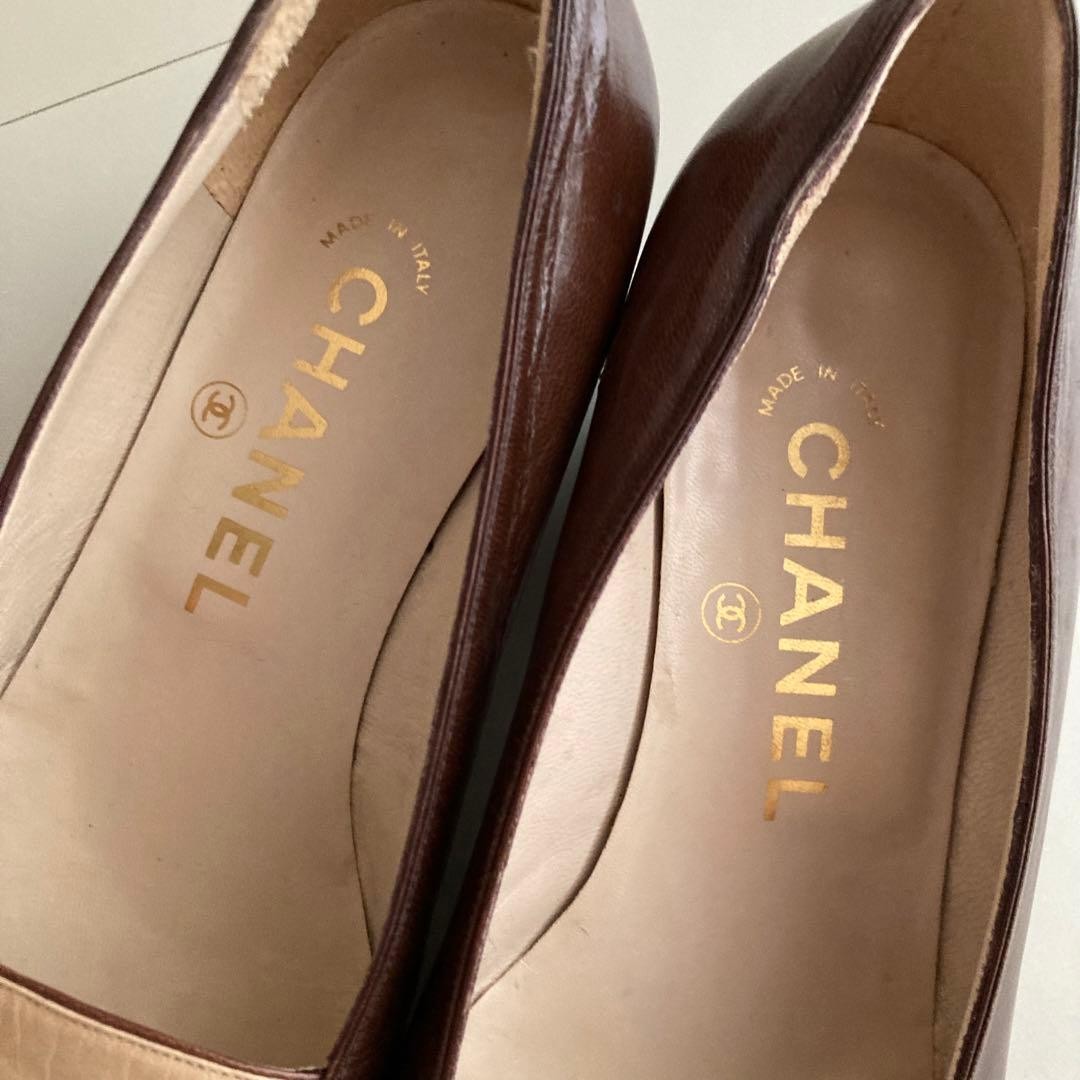 CHANEL vintage Women’s pumps size 5 Brown and beige Retro Couture Charm France