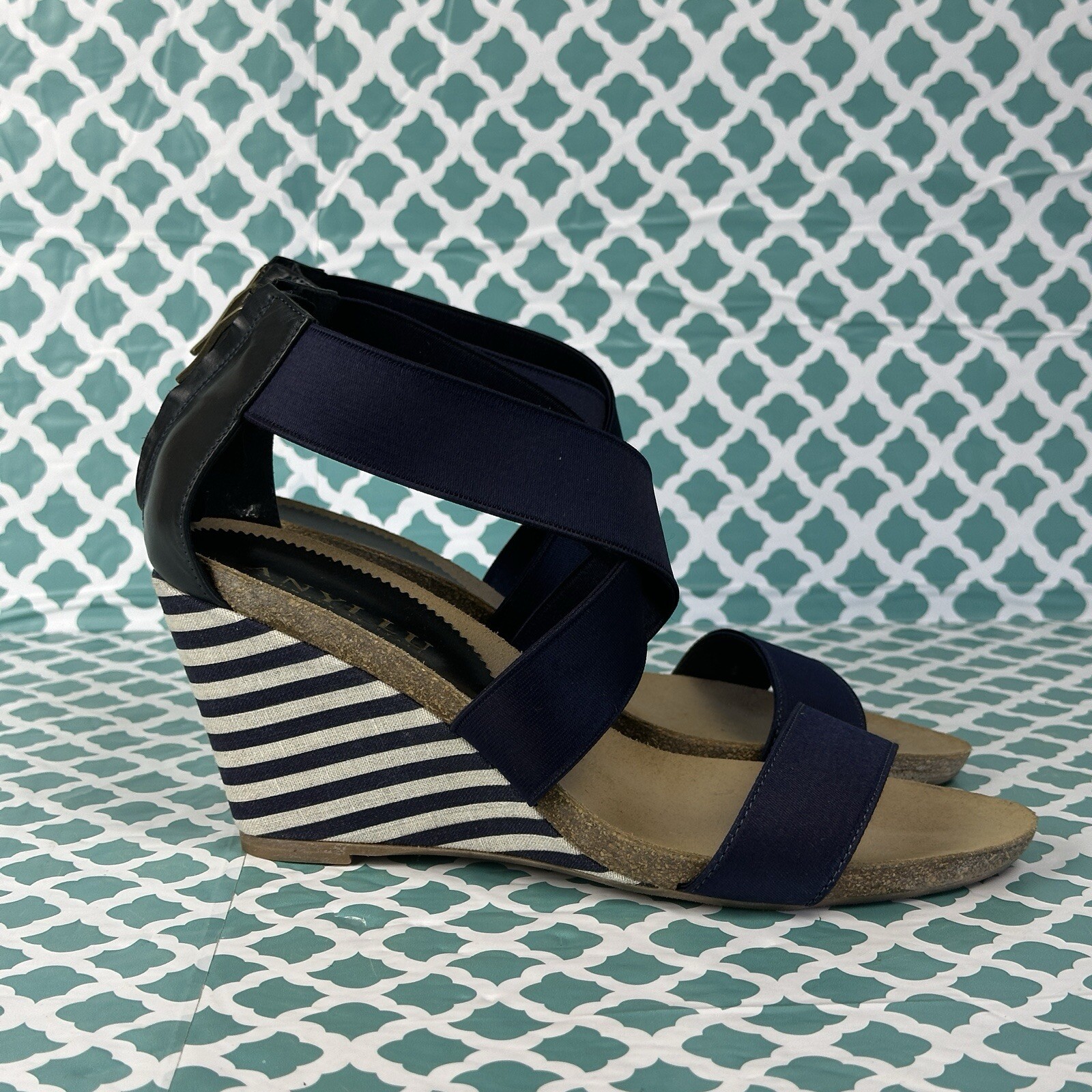 Anyi Lu Christina Wedges Women’s Size US 8.5 EU 39 Cork Heel Sandal Blue