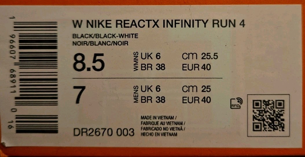 Nike ReactX Infinity Run 4 DR2670 003 Women Size 8.5 New
