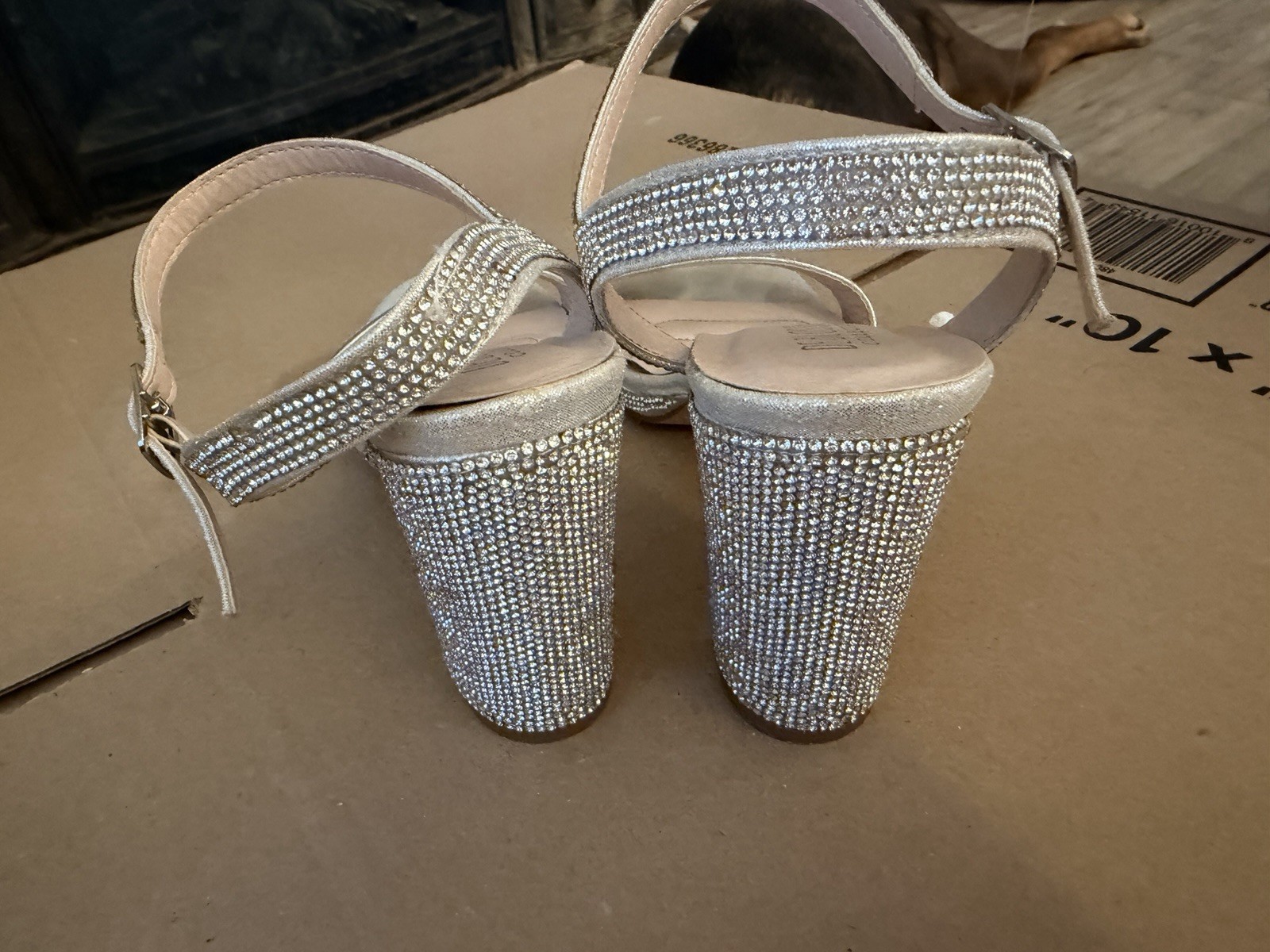 De Blossom Collection Silver With All-over Rhinestones, Strappy High HeelSandals