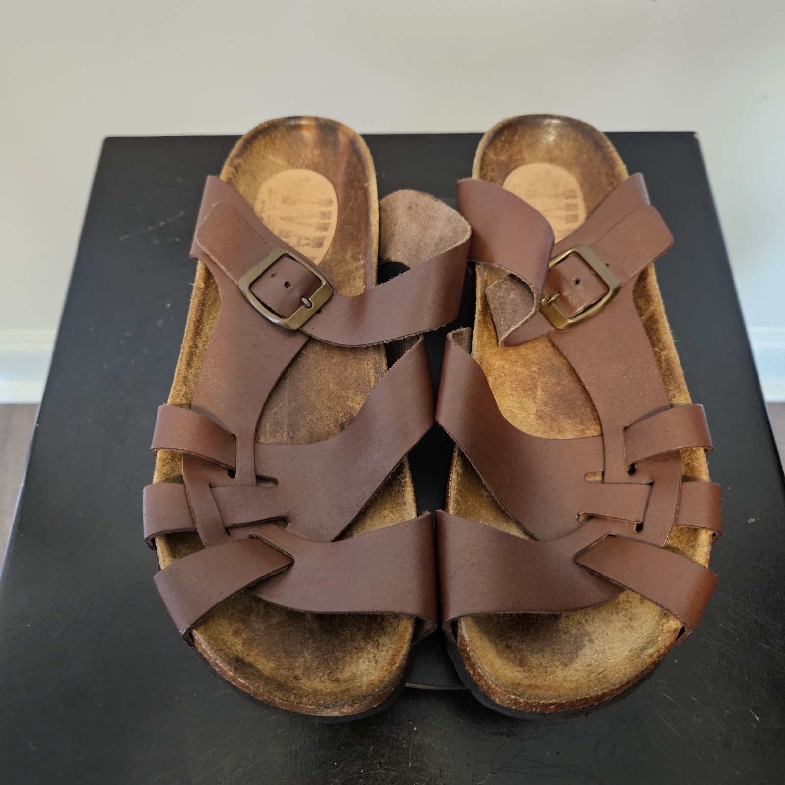 IVAN Pisa Sandals Leather Cork Adjustable MADE IN SPAIN Brown Size 8