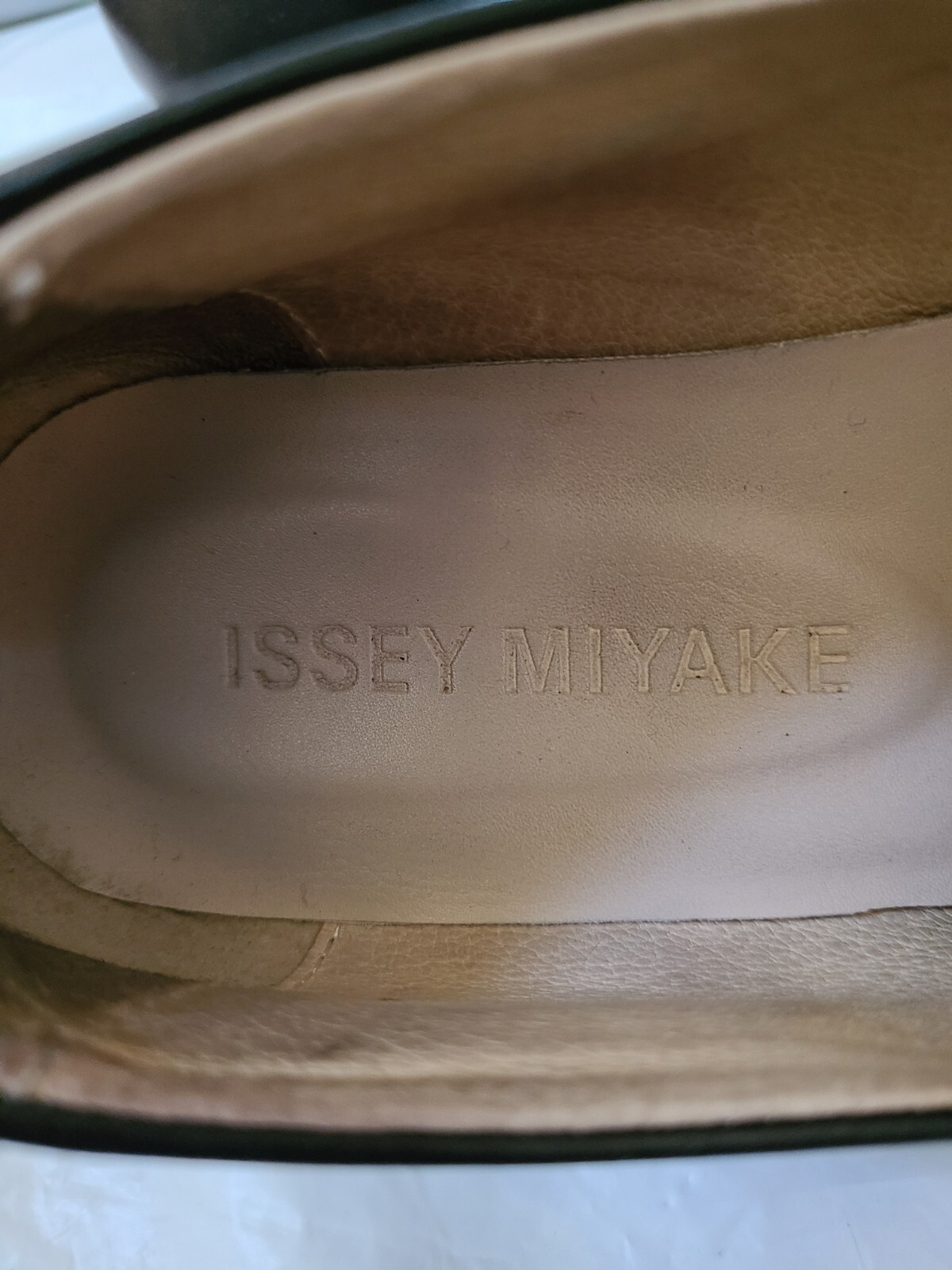 Issey Miyake Leather Slip-On Loafers W/Wood Inset AJ302 24.0 cm Women’s 7.5
