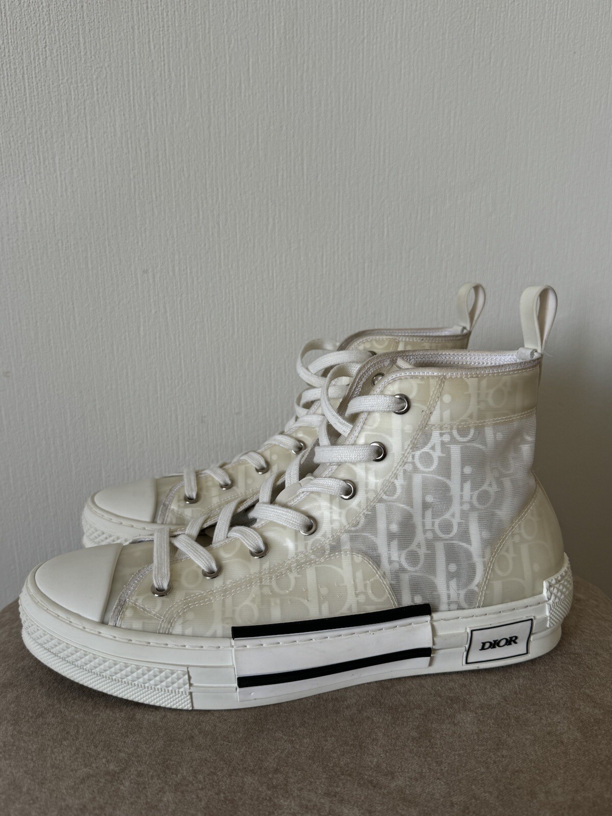Authentic Christian Dior B23 White Canvas PVC High Top Sneakers Size EU 41 US 11