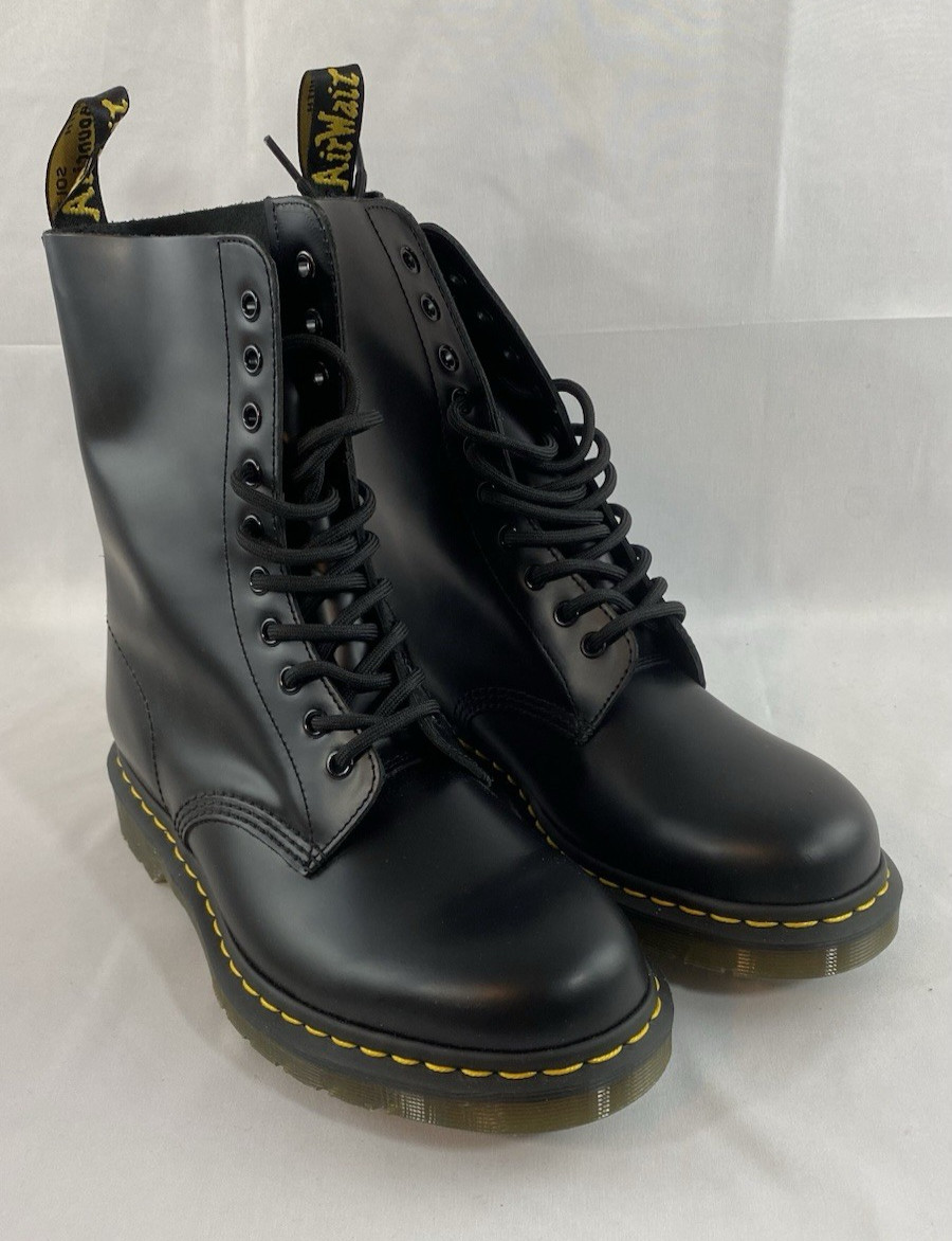 Dr. Martens 1490 10-Eye Boots, Size 9 Women, 8 Men EU 41 Smooth Black NEW IN BOX