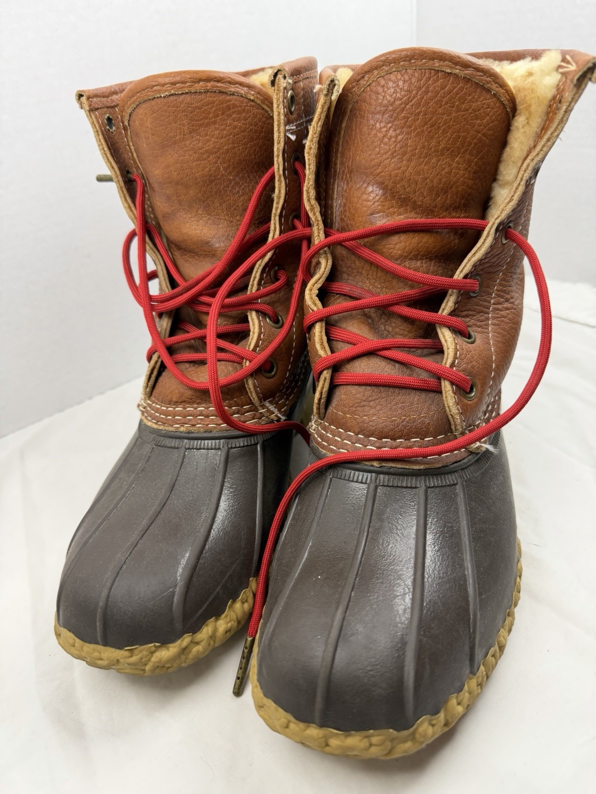L.L.Bean Bean Boots Shearling Lined Brown Leather Duck Boots Made In Maine
