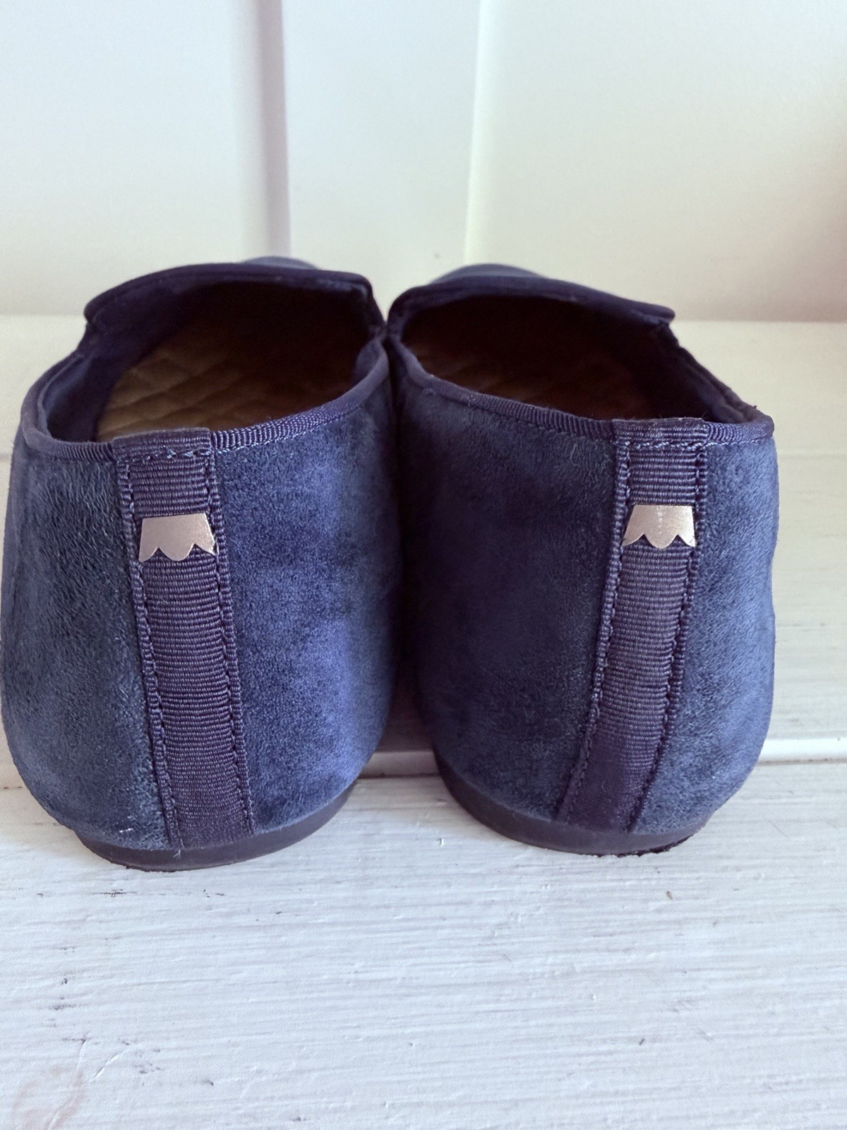 Birdies The Starling Loafers Wms 9.5 Navy Blue Suede Quilted Comfort Flats EUC