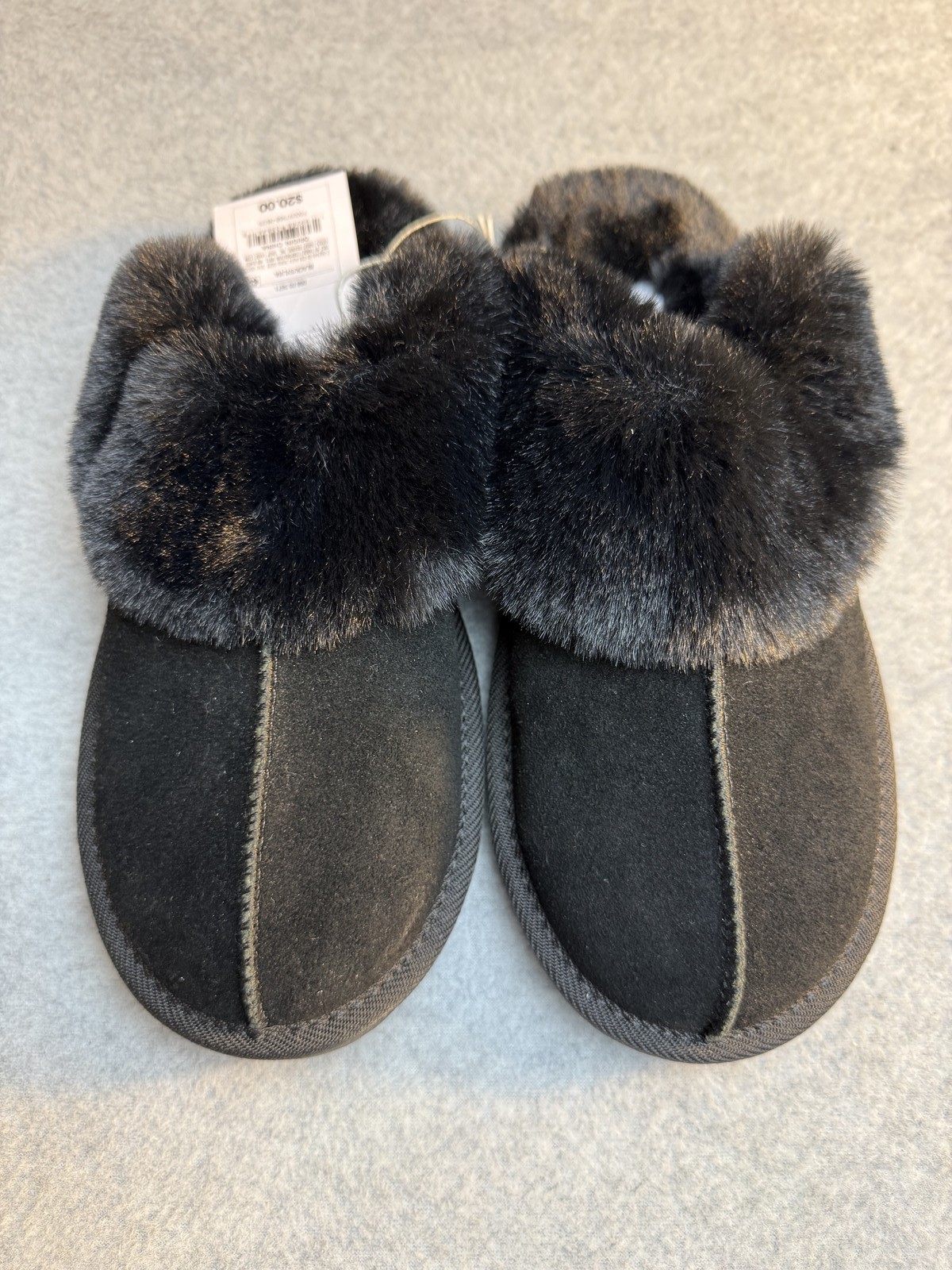 Auden Black Suede Leather Faux Fur Slippers Women’s Size 8 NWT