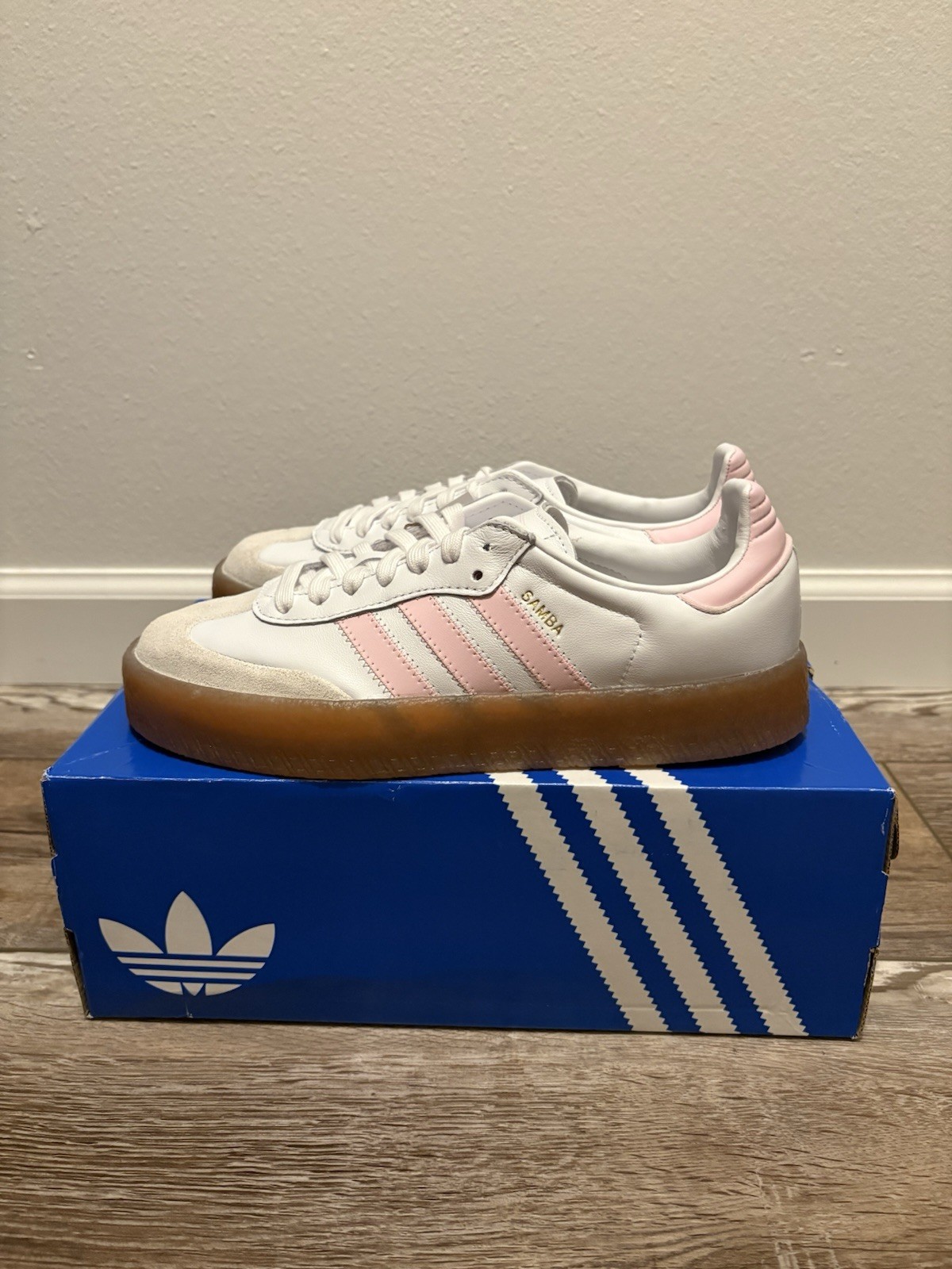 Adidas Sambae Size 7y / 8w White Pink Light Leather Gray Suede