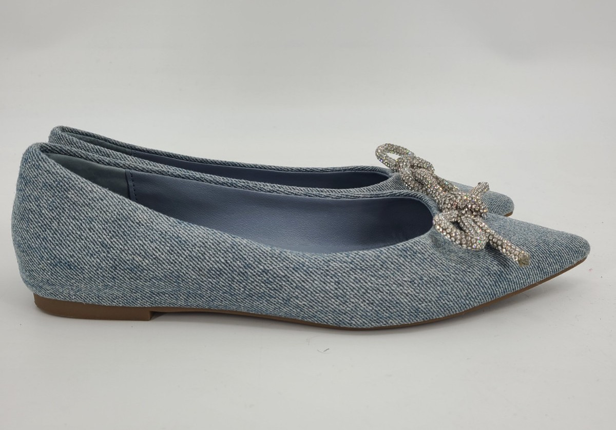 Steve Madden Elina Denim Rhinestone Bow Pointed Toe Flats 7.5 M Women