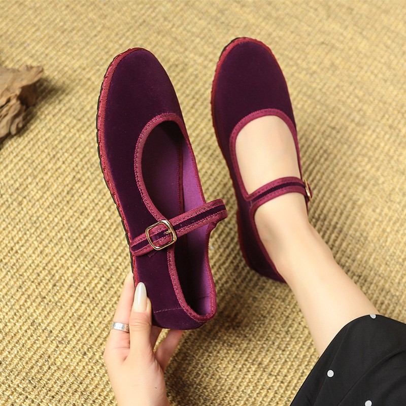 Women’s Velvet Mary Jane Flats Traditional Chinese Comfort Casual Daily Shoes