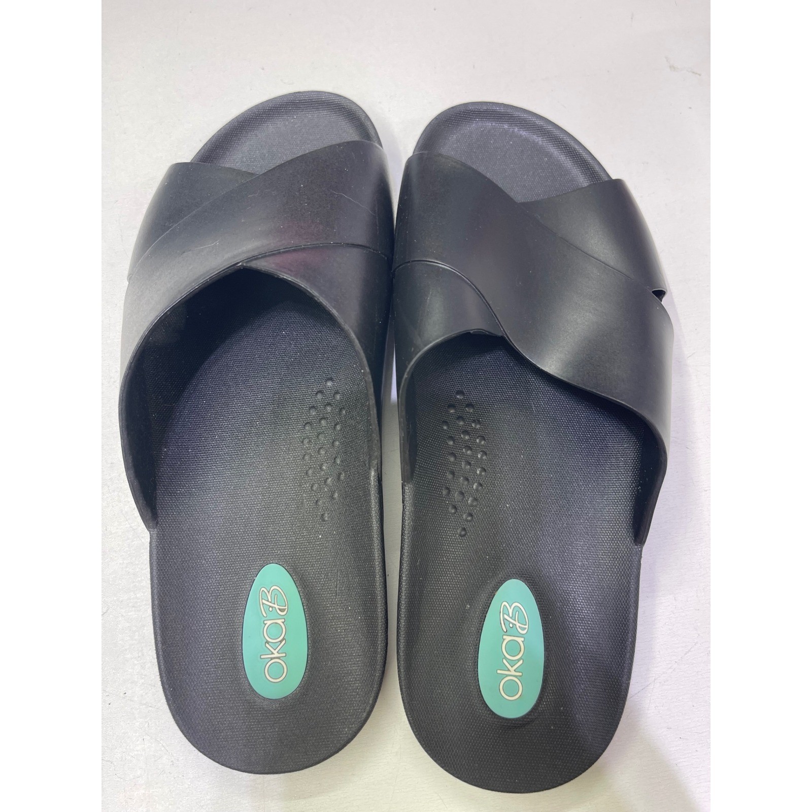 Oka-B Maxwell Black Cross Strap Slide Sandals Men 7-8 Womens 8.5-9.5 Made in USA