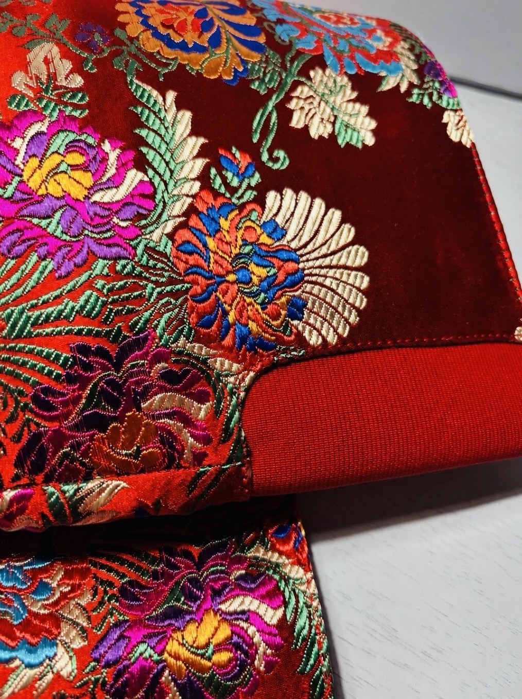 BAMBOO RED FLORAL EMBROIDER ASIAN OVER THE KNEE THIGH HEEL PEEP TOE BOOTS SZ 5.5