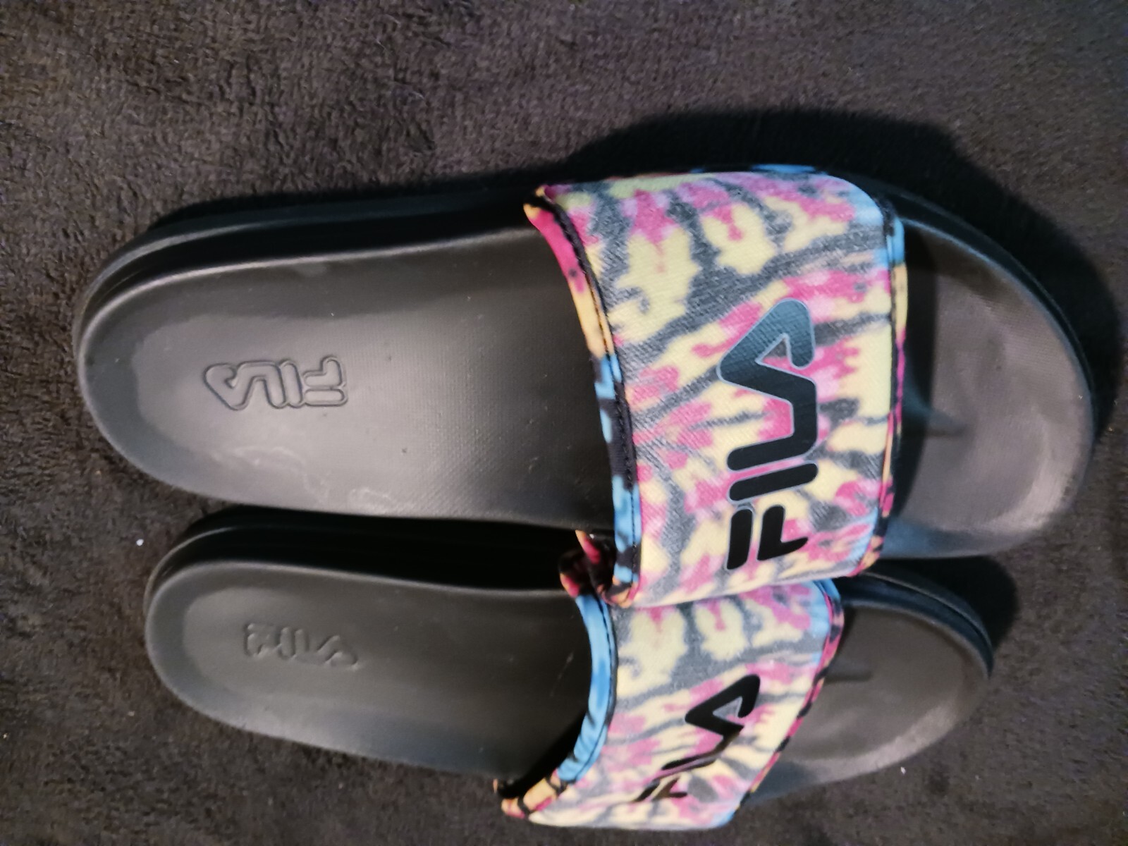 Fila Drifter Lux Tie Dye Women’s Slide Sandals Black-Multi Size 8