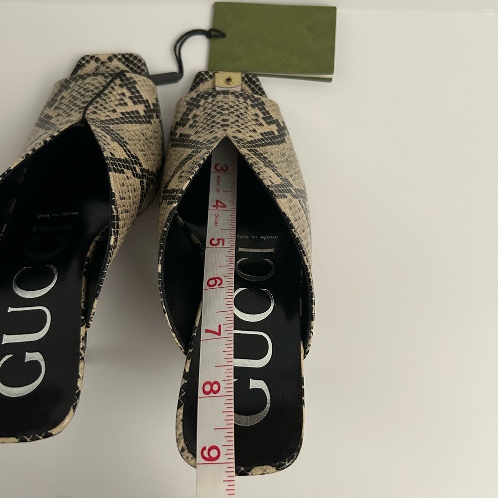 Gucci Beige Avana Python Calf Print Leather Square Open Toe Slip On Mules 36.5