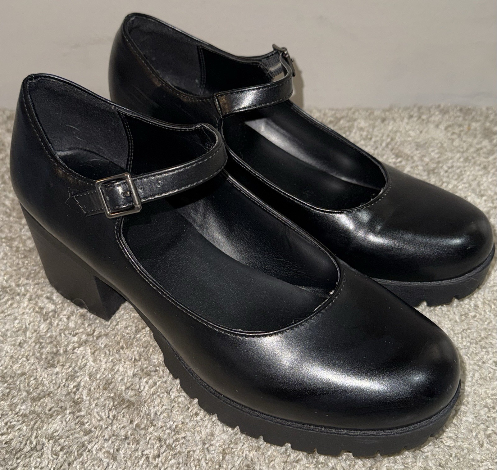 Soda Y2K Chunky Heels Black Shiny Maryjane Size 11M Platform Shoes Goth Grunge