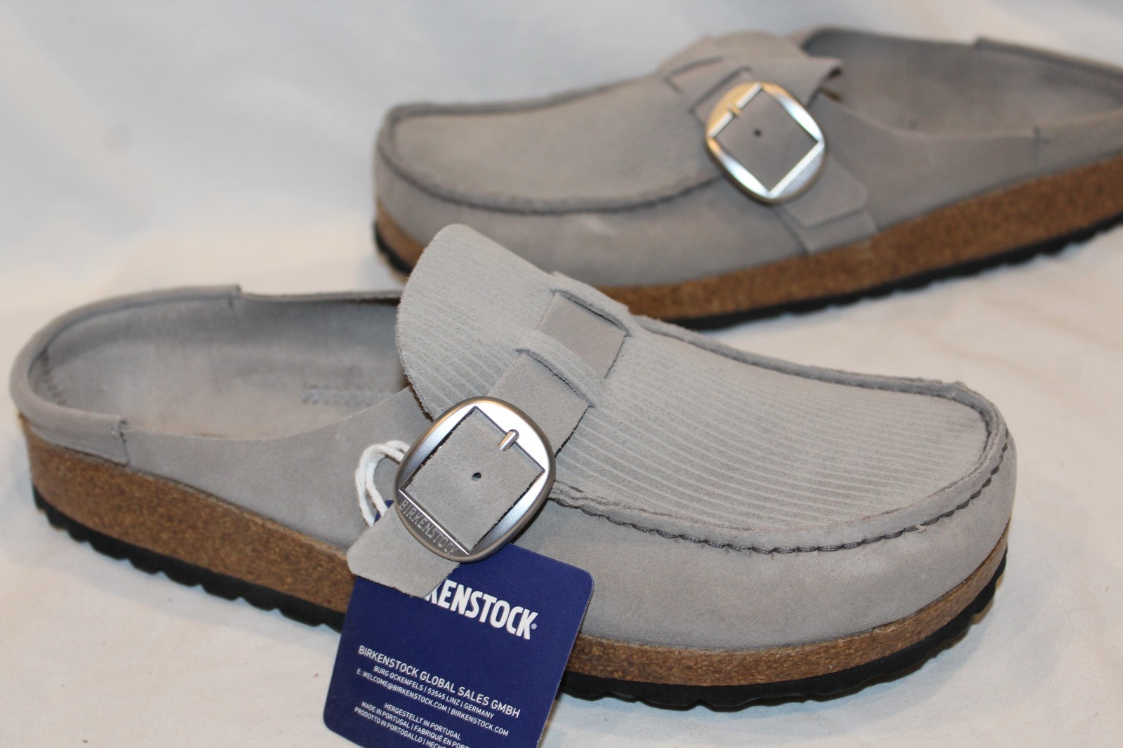 BIRKENSTOCK WOMEN SUEDE BUCKLEY CORDUROY SANDALS NIB EU 39 US NARROW STONE