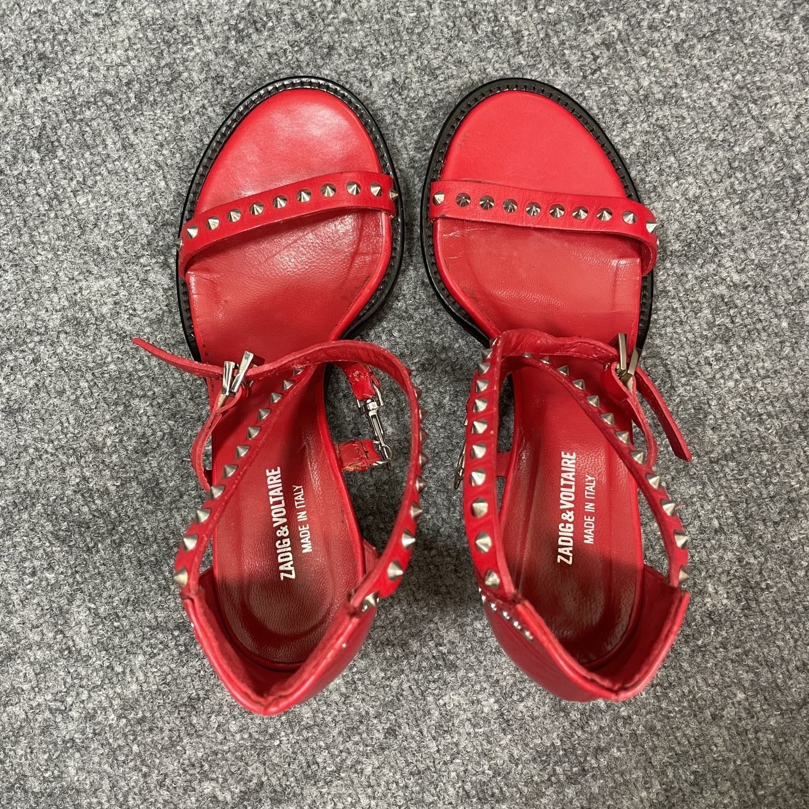 Zadig & Voltaire Block Heel Sandal May Stud Sz EU36 Chunky Red Fits US 6.5 Goth