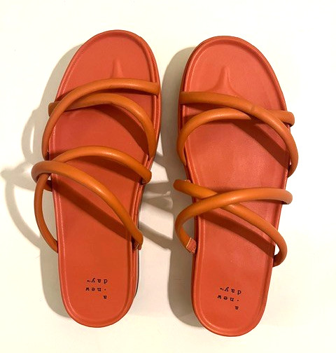 A New Day Dory, strappy platform sandals in apricot orange, slip on, size 8.5