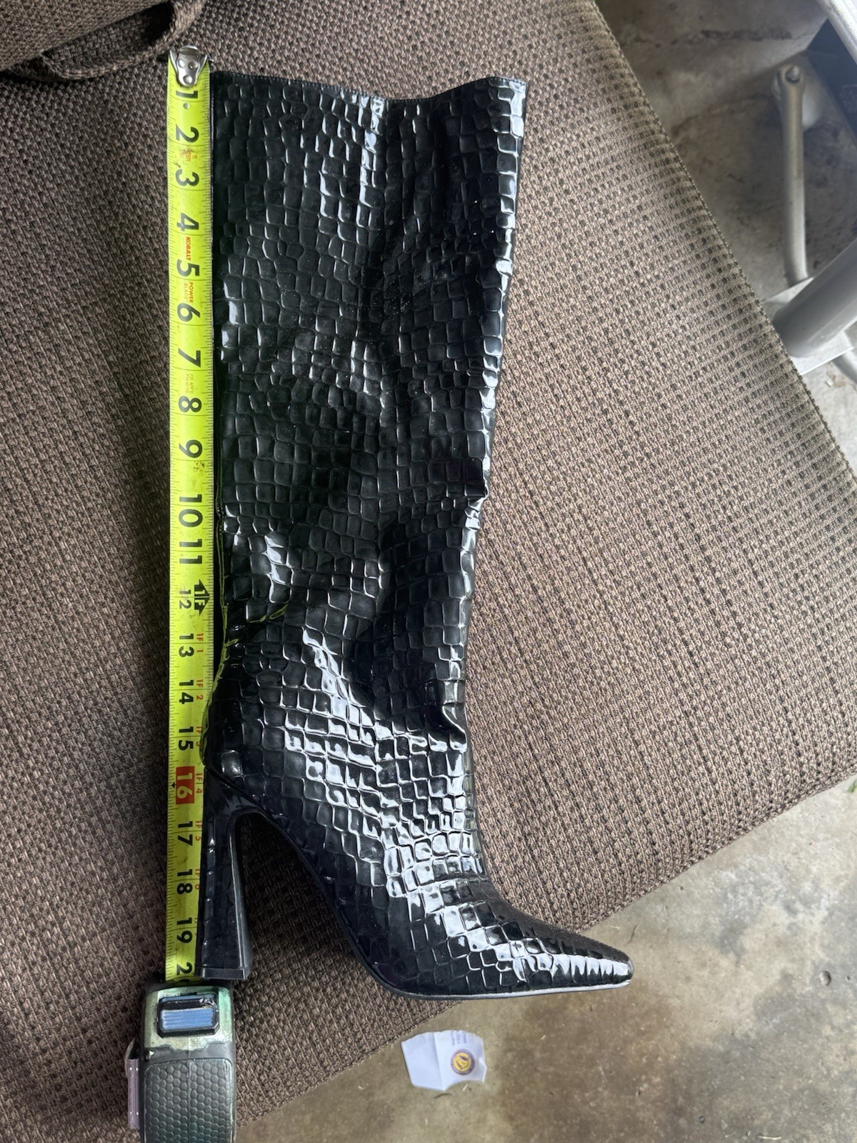 Black Croc Embossed Over-the-Knee Pointed Toe Block Heel Boots US 7.5 00485378