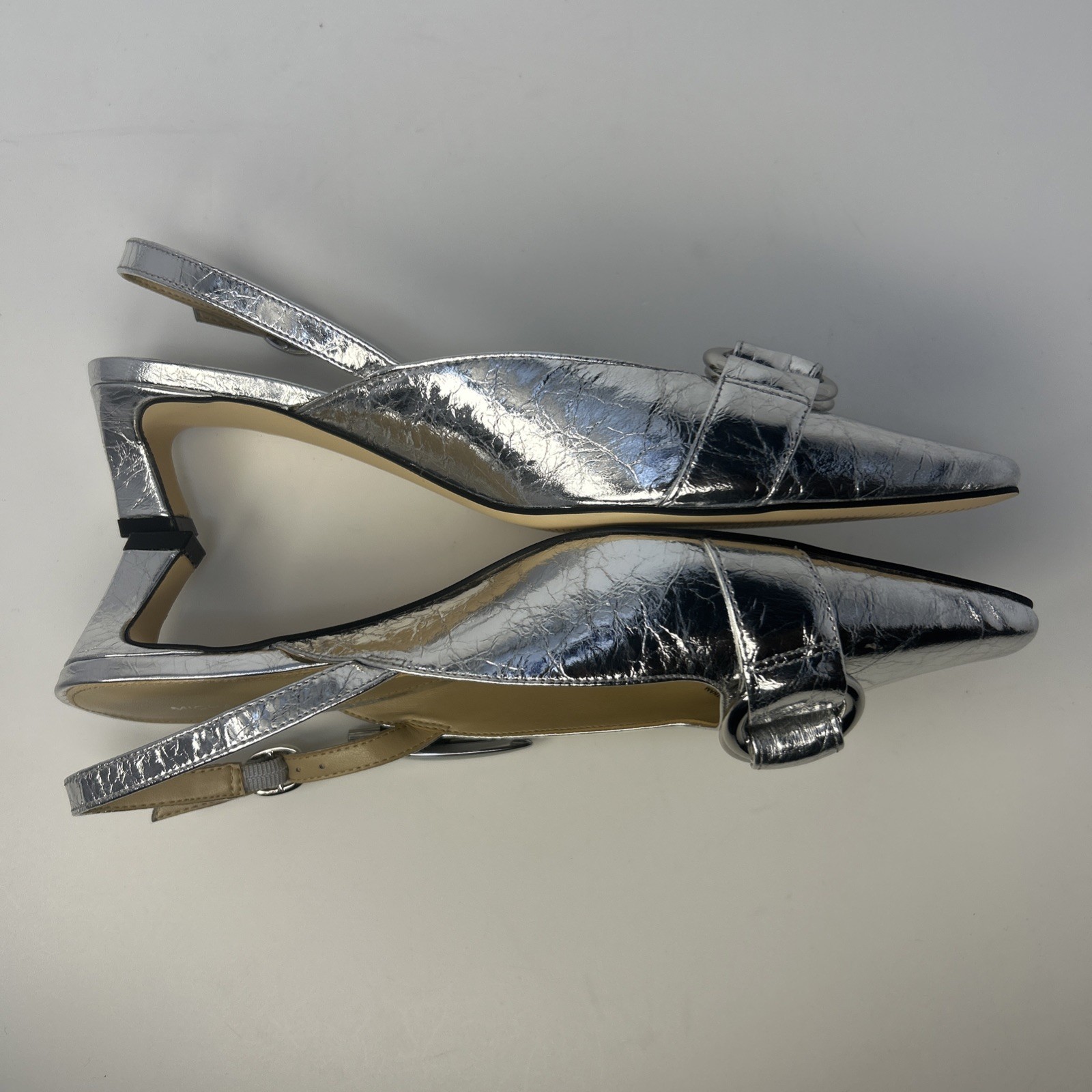 MICHAEL Michael Kors Jaden Kitten Slingback Pump Silver Metallic Size 7M NIB New
