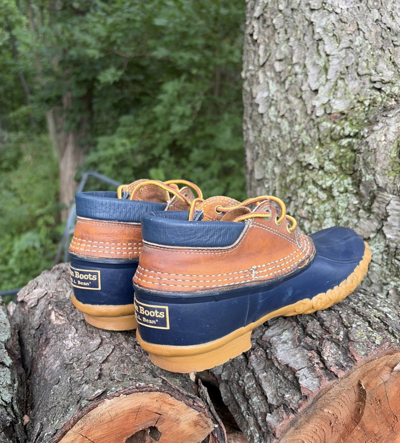 L. L. BEAN Duck Boots Women Low Top Rubber Rain Garden Hunting Blue Tan 8 VTG