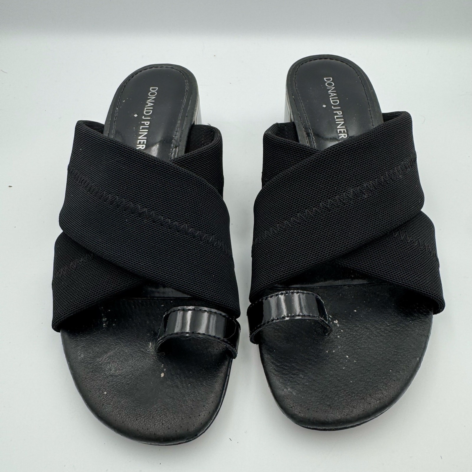 Donald J Pliner Toto Black Stretch Toe Ring Slide Sandals Block Heel Women’s 7M