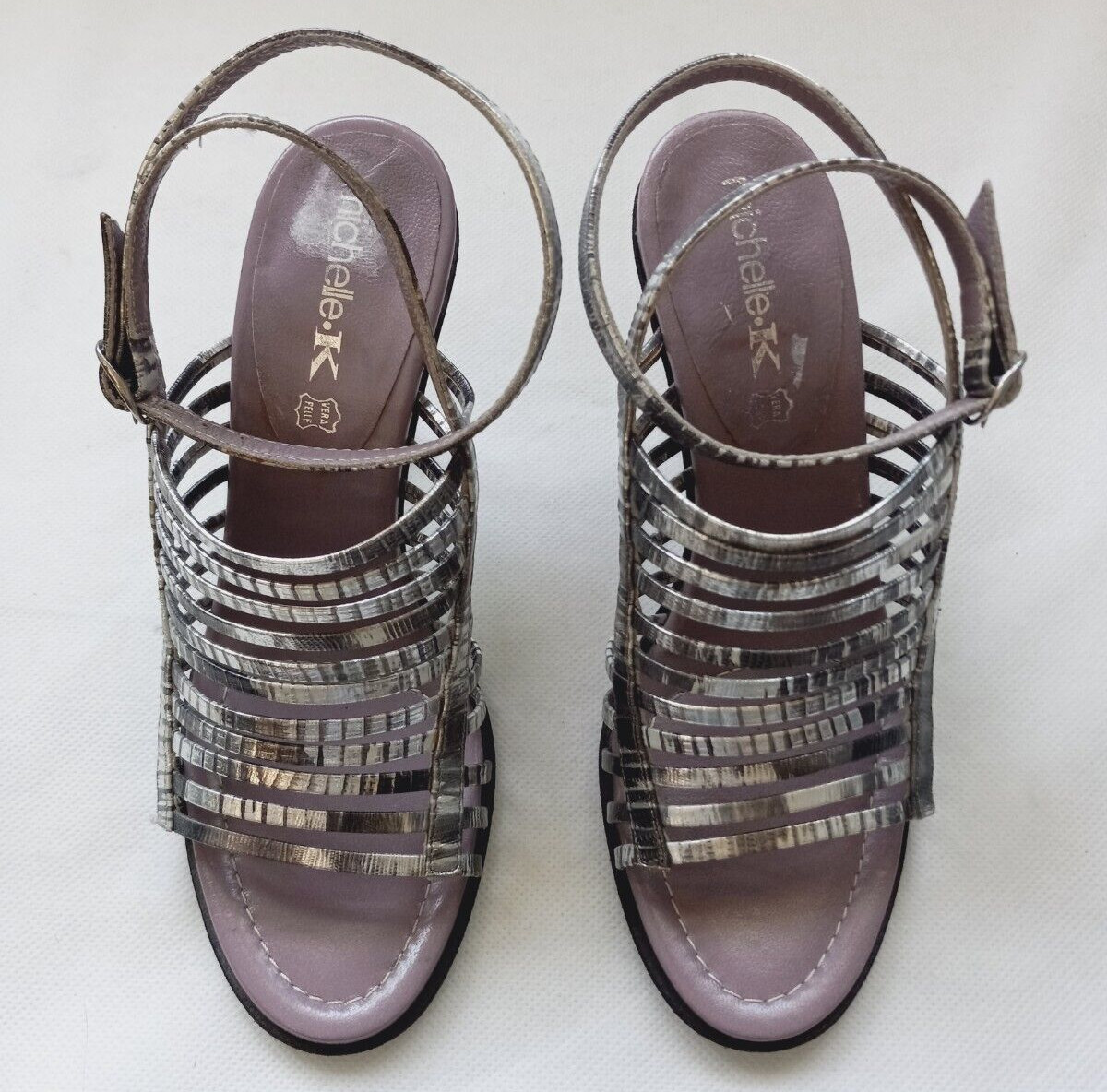Michelle.K Women’s size US 7/37 Silve Leather Ankle Strap High Heel