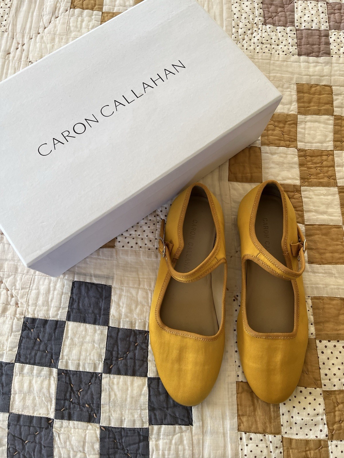 Caron Callahan Yellow Nylon “Ellie” Mary Jane Flats, 36 With Box