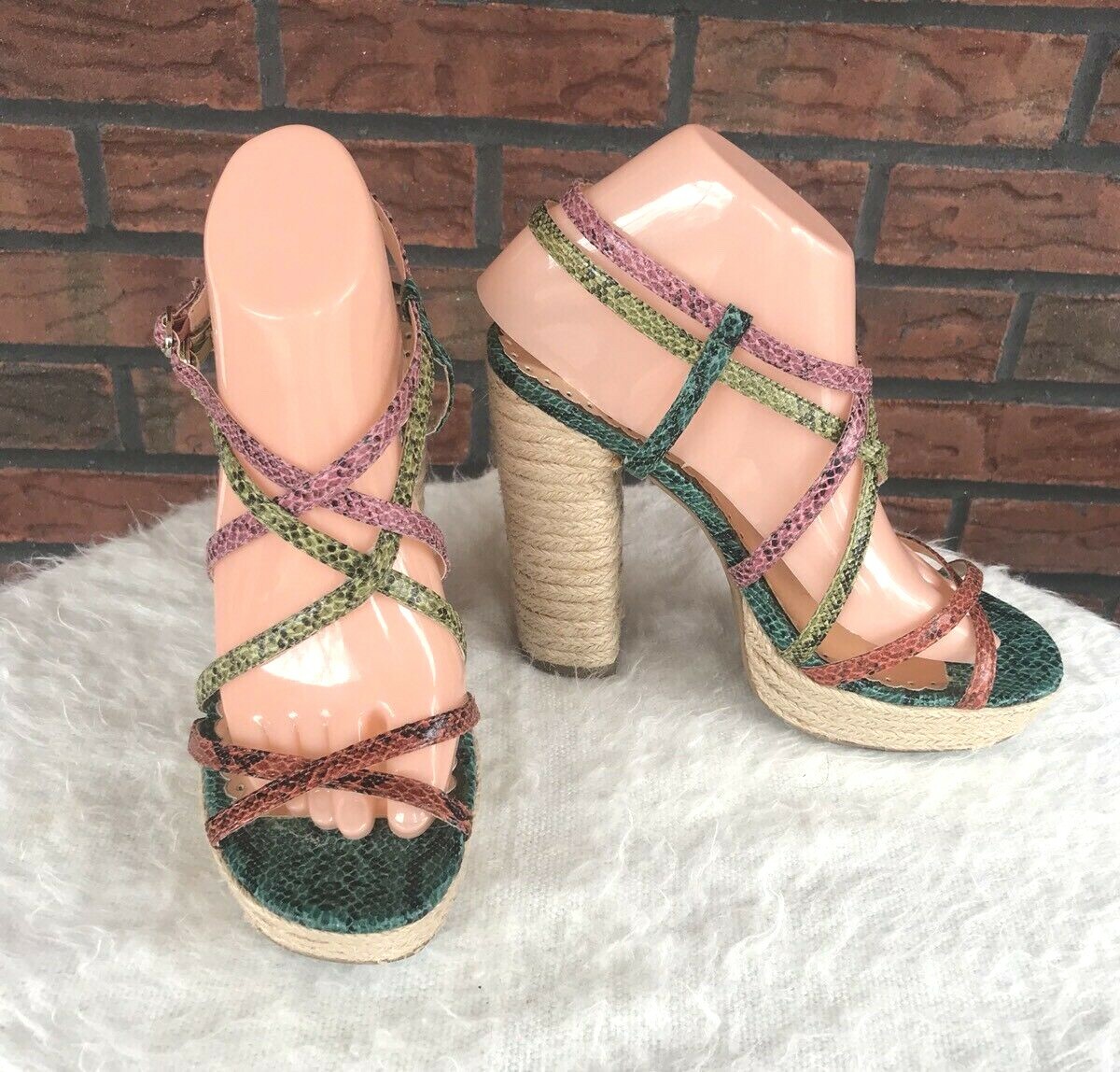 Strappy Open Toe Heels Size 6 Twine Covered Animal Shoes Buckles Lulu Townsend