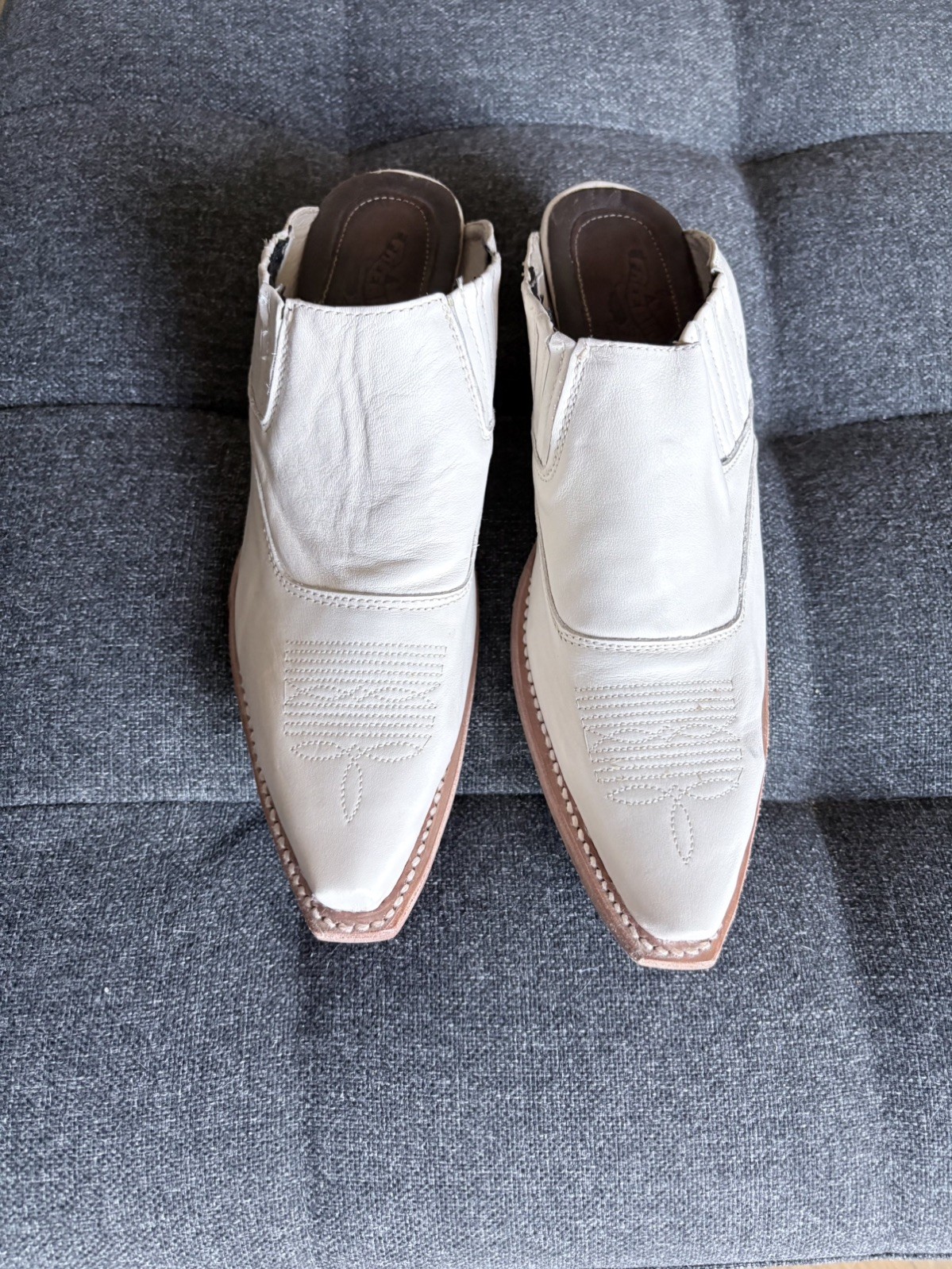 FREEBIRD by Steven Wyoming Leather Western Ankle Booties Size 8 Cream Off-White