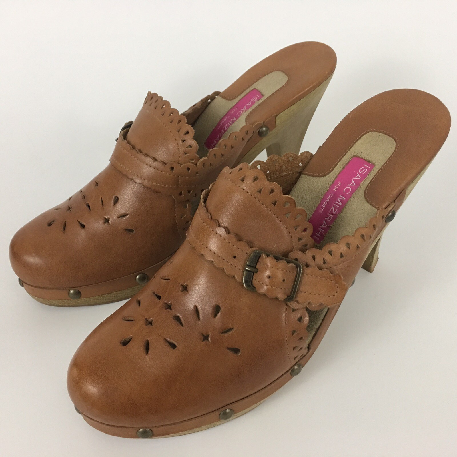 Isaac Mizrahi For Target Womens Blondie Heels Size 9 Tan Mules Leather 096131143