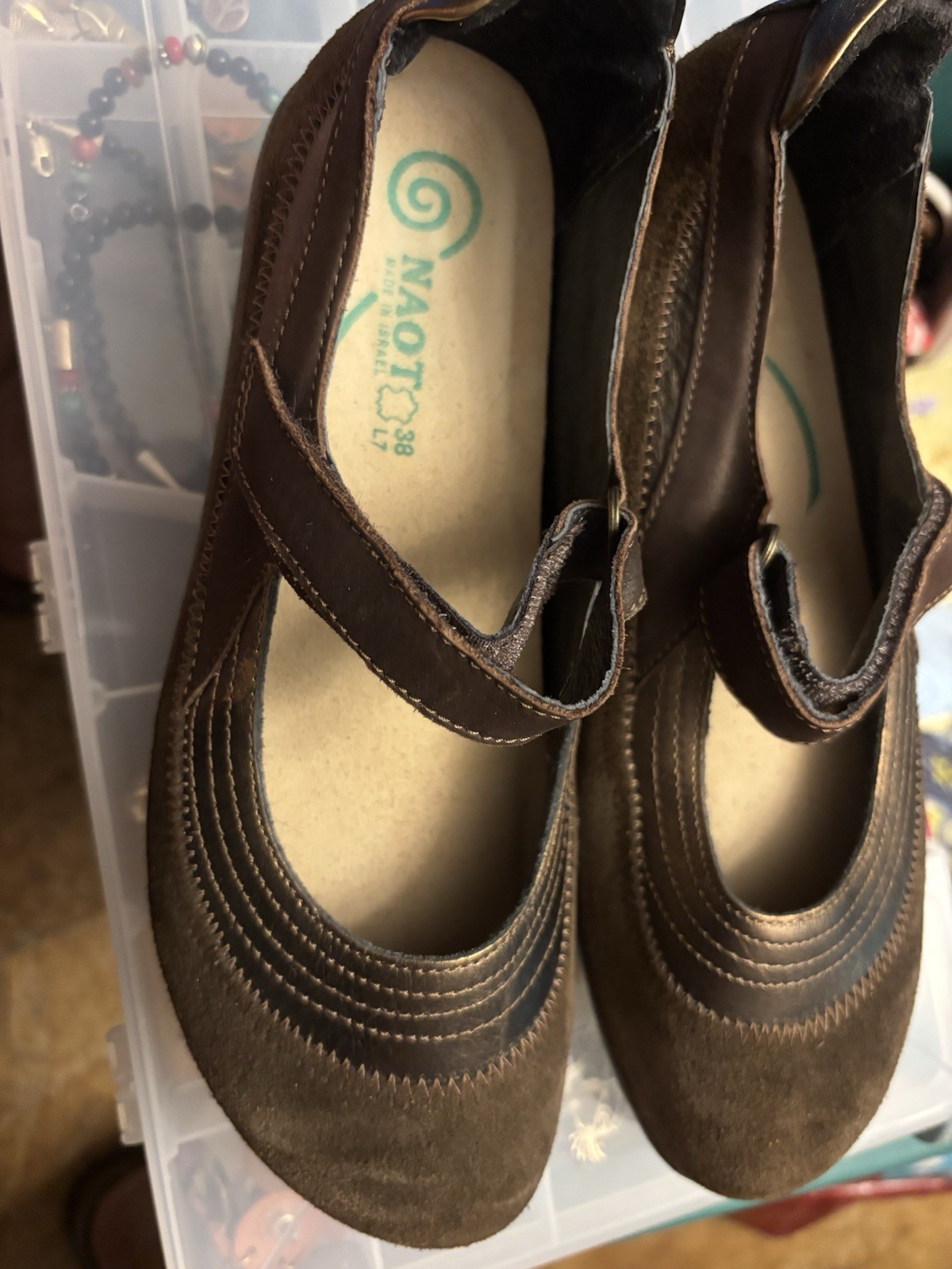 NAOT Sz 38 EUR/ 7 7.5 Kirei Comfy Leather Mary Jane Cocoa BrownSuede Shoes