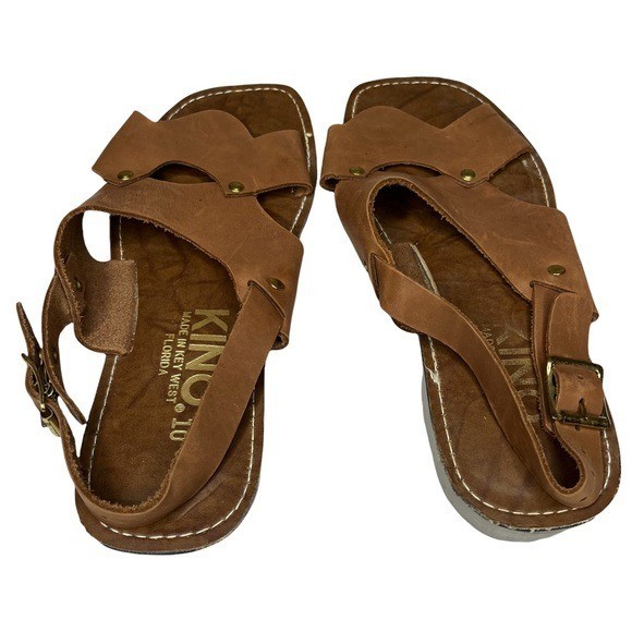 Kino Leather Sandals Womens Brown Adjustable Open Tow Slingback Handmade Size 10