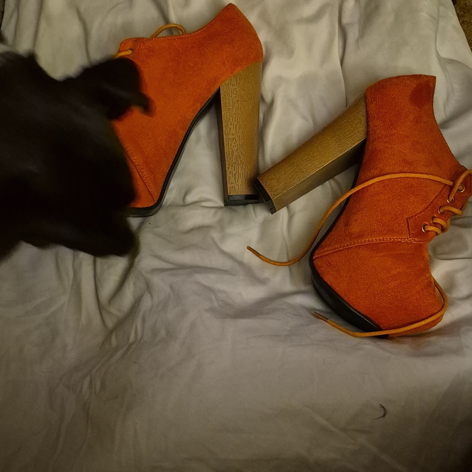 Traffic Orange Suede Platform Lace-Up Ankle Bootie Round Toe 6