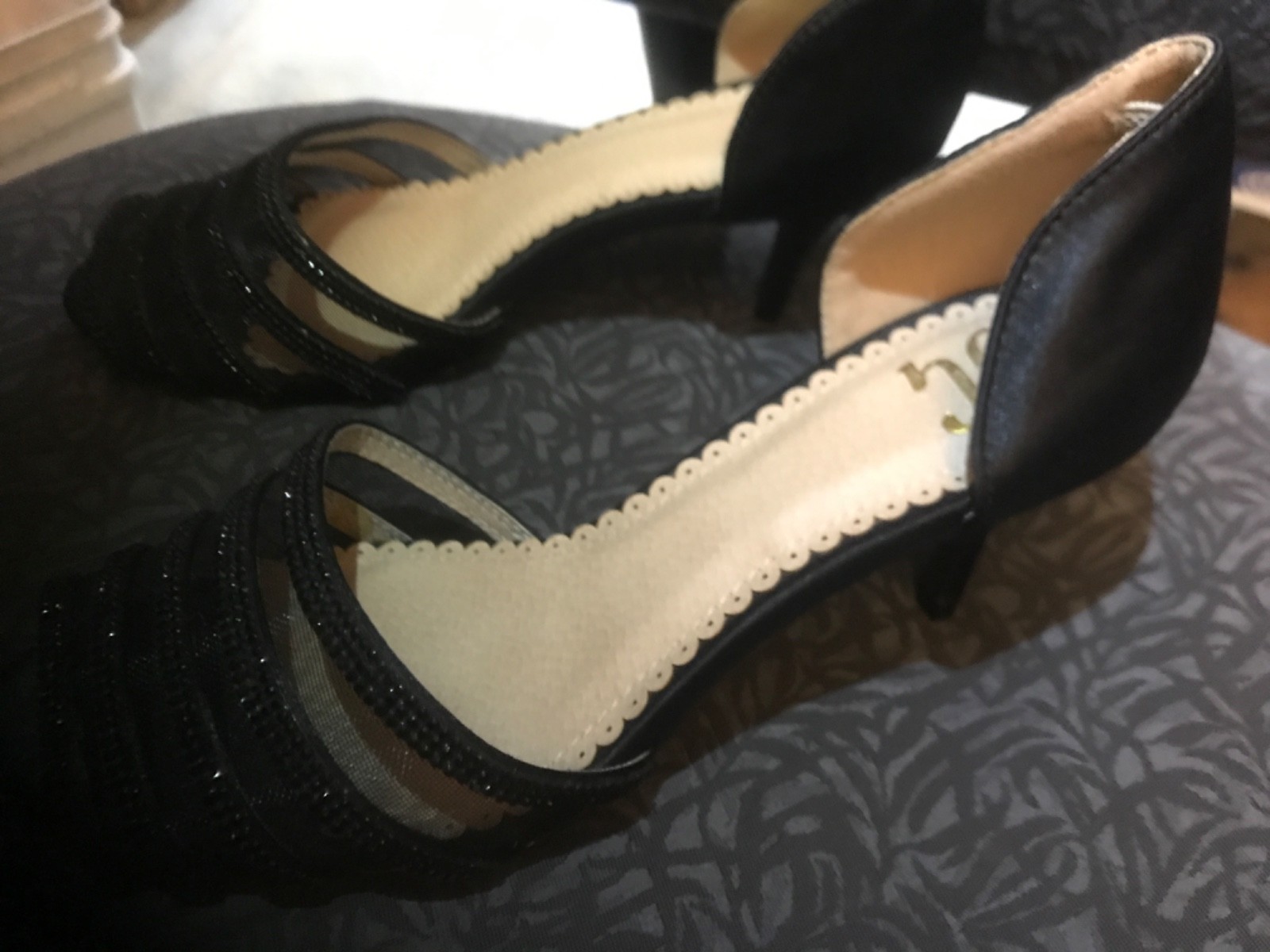 JC Women’s Black Rhinestone Strappy Block Heel Sandals Open Toe Size 7