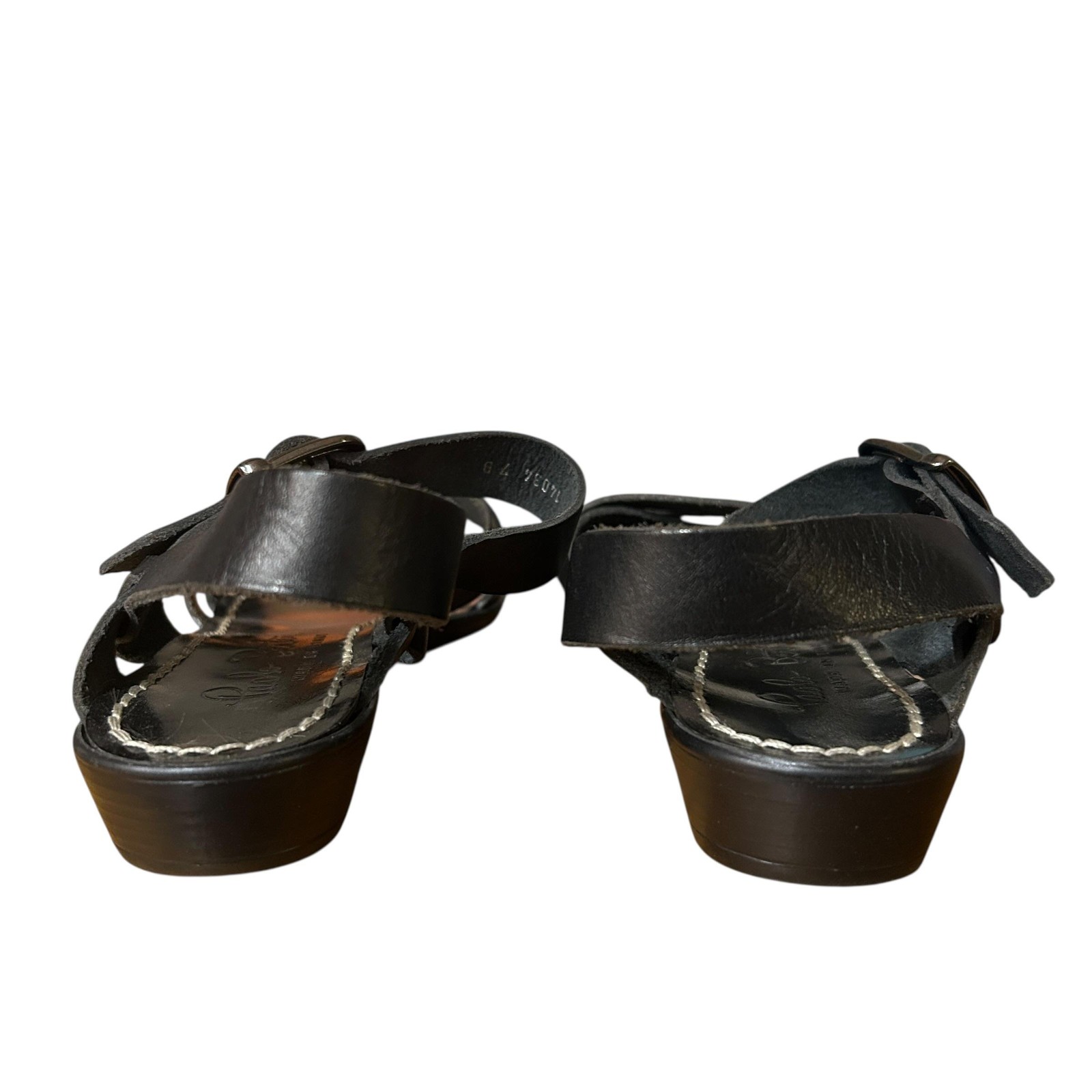 Paolo Bentini Sz 7 Black Leather Studded Sandals Italy Moto Punk Minimalist Flat