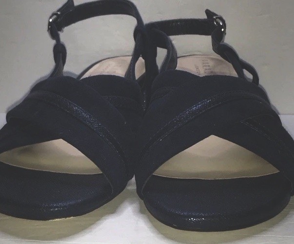 PARADOX LONDON Navy Suede Strappy Buckle Ankle Strap Block Sandals US 8
