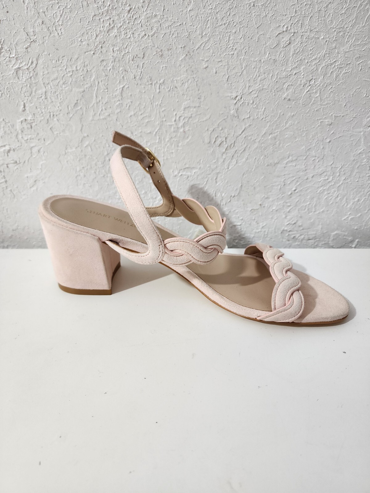 Stuart Weitzman Twistie Pink Suede Block Heels Ankle Strap Sandals Women’s Sz 7