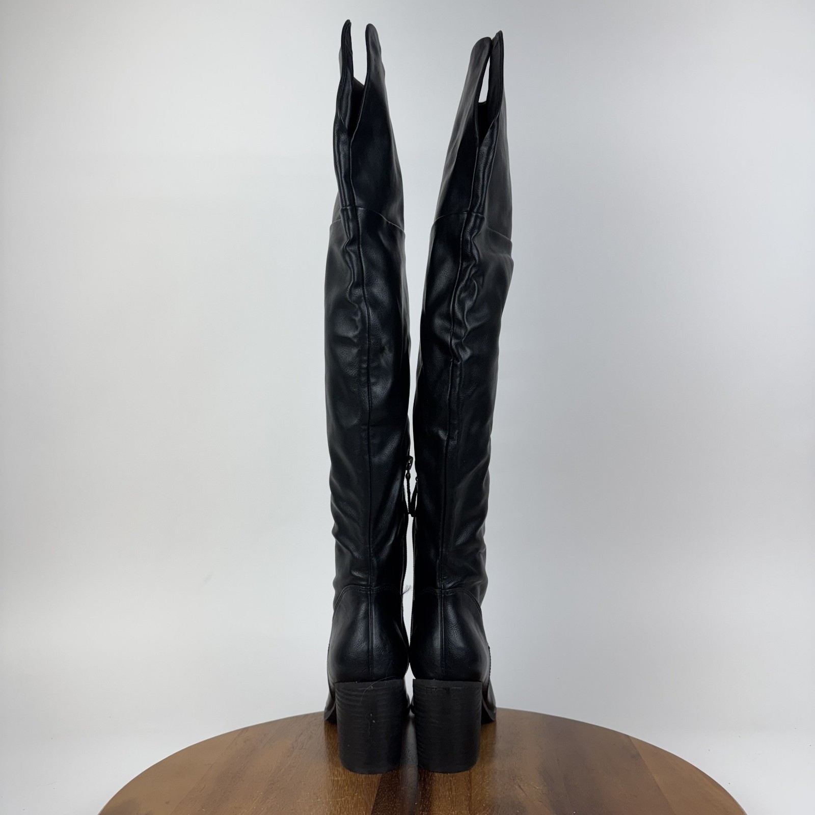 New Womens BP Luke Black Faux Leather Over The Knee Heeled Boots Size 5.5 M NWOB