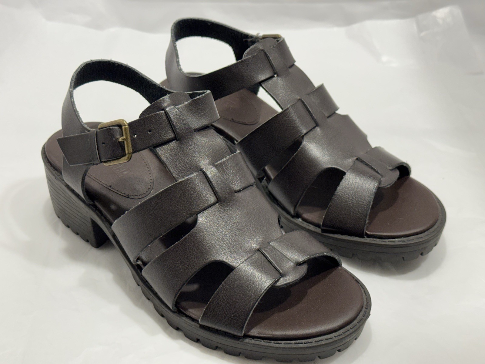 JOE BOXER Ava BROWN Man Made VEGAN Ankle Strapped Gladiator Open Toe Sandals 8M
