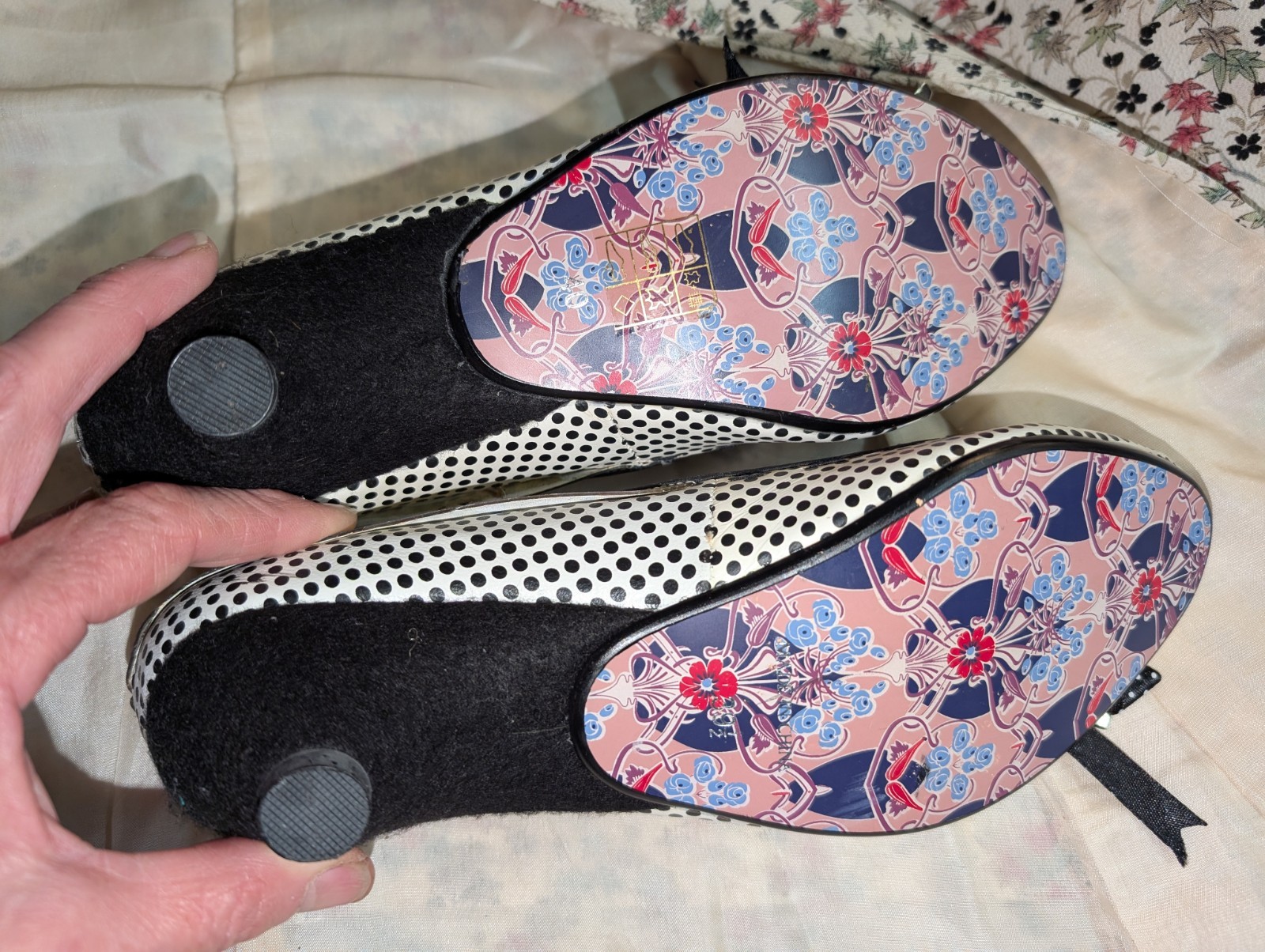 Black White Polka Dot Spoon Teapots Kitten Heels Irregular Choice 8.5-9